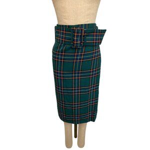 Zara Woman Green Plaid Pencil Skirt With Belt S